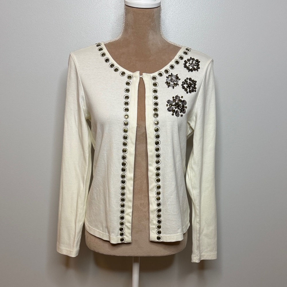 Rafaella Petite Chic Cream Cardigan with Floral Embellishments Size P/CH